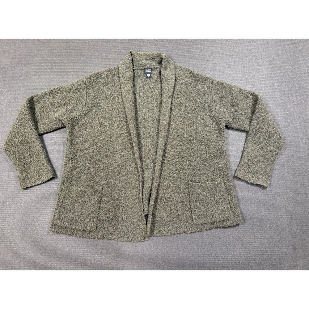 Eileen Fisher Cardigan Sweater Open Front Pockets‎ Women's L Wool Cashmere Blend